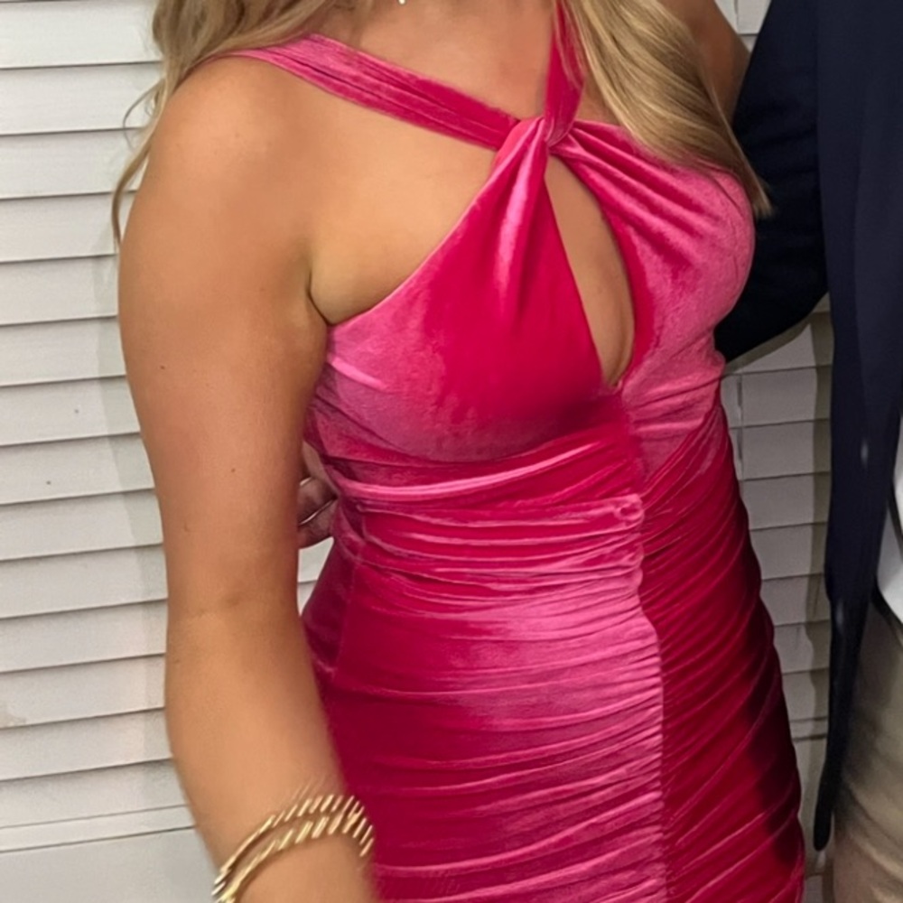 Superdown Pink Velvet Rutched Mini Dress